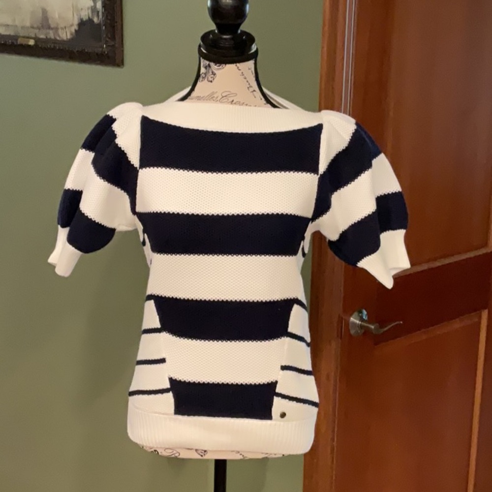 Ted Baker Blue and White Sweater, Size 1